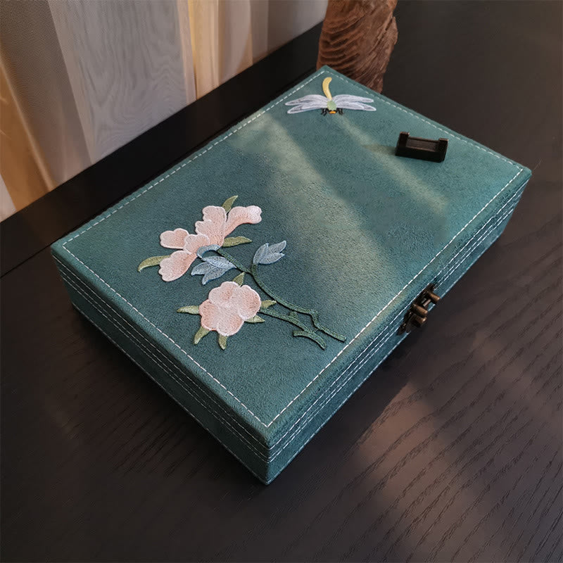 KarmaRipple's Flowers Dragonfly Jewelry Box Organizer Single Layer Jewelry Storage Box Flannel Box p24