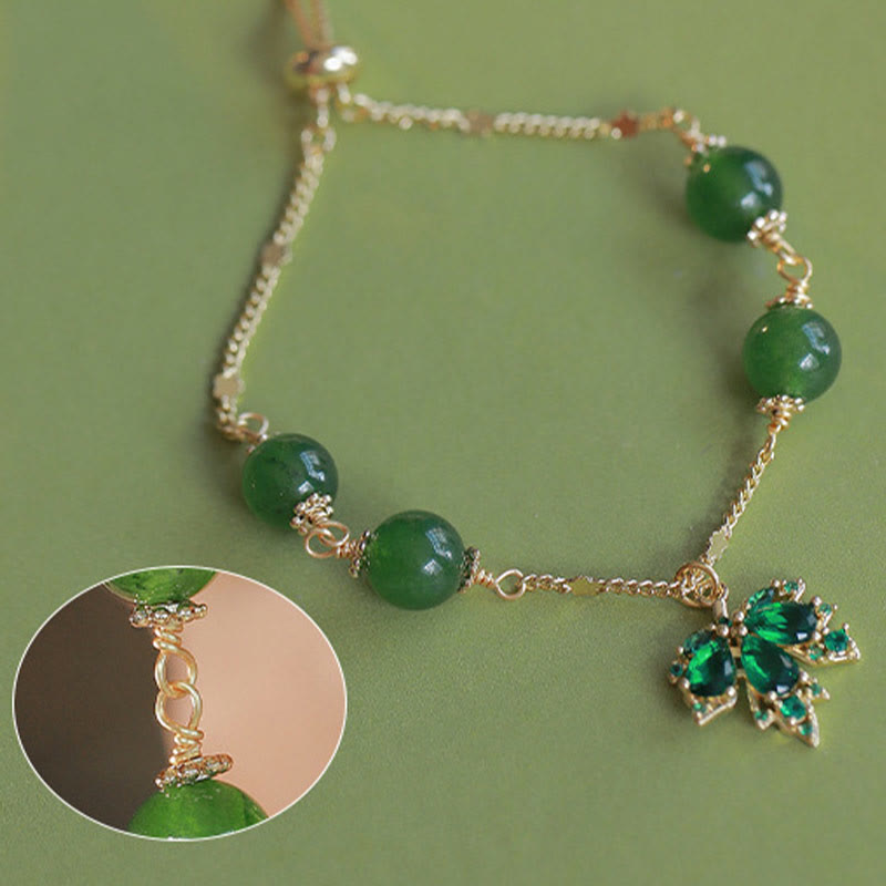 KarmaRipple's 14k Gold Plated Green Chalcedony Maple Leaf Courage Strength Bracelet p8
