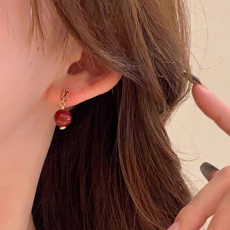 KarmaRipple's 925 Sterling Silver Posts 14K Gold Filled Cinnabar Bead Zircon Calm Earrings p4