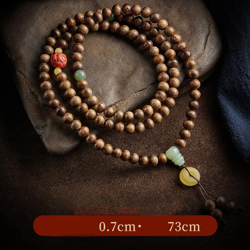 KarmaRipple's 108 Mala Beadwork Kalimantan Agarwood Gourd Jade Amber Balance Bracelet p4
