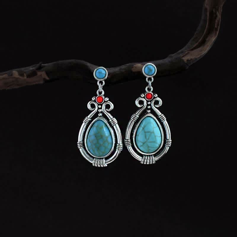 KarmaRipple's Tibet Vintage Turquoise Waterdrop Strength Drop Dangle Earrings Clips p15