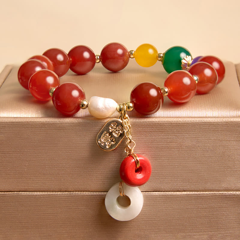 KarmaRipple's Jade Red Agate Peace Buckle Talisman Confidence Bracelet p26