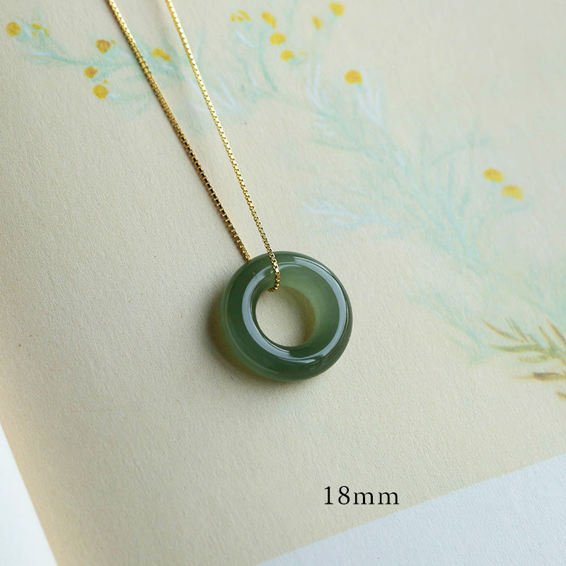 KarmaRipple's Authentic Round Jade Peace Buckle Fortune Abundance Pendant Necklace p7