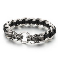 KarmaRipple's Dragon Leather Titanium Steel Protection Fortune Woven Bracelet