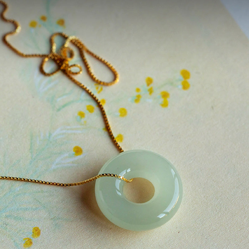 KarmaRipple's Authentic Round Jade Peace Buckle Fortune Abundance Pendant Necklace p14