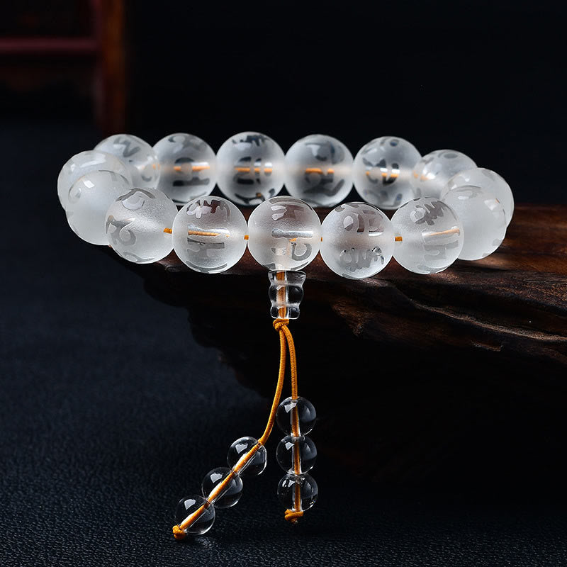 KarmaRipple's Tibet Ivory Gemstone Black Onyx Om Mani Padme Hum Meditation Bracelet p32