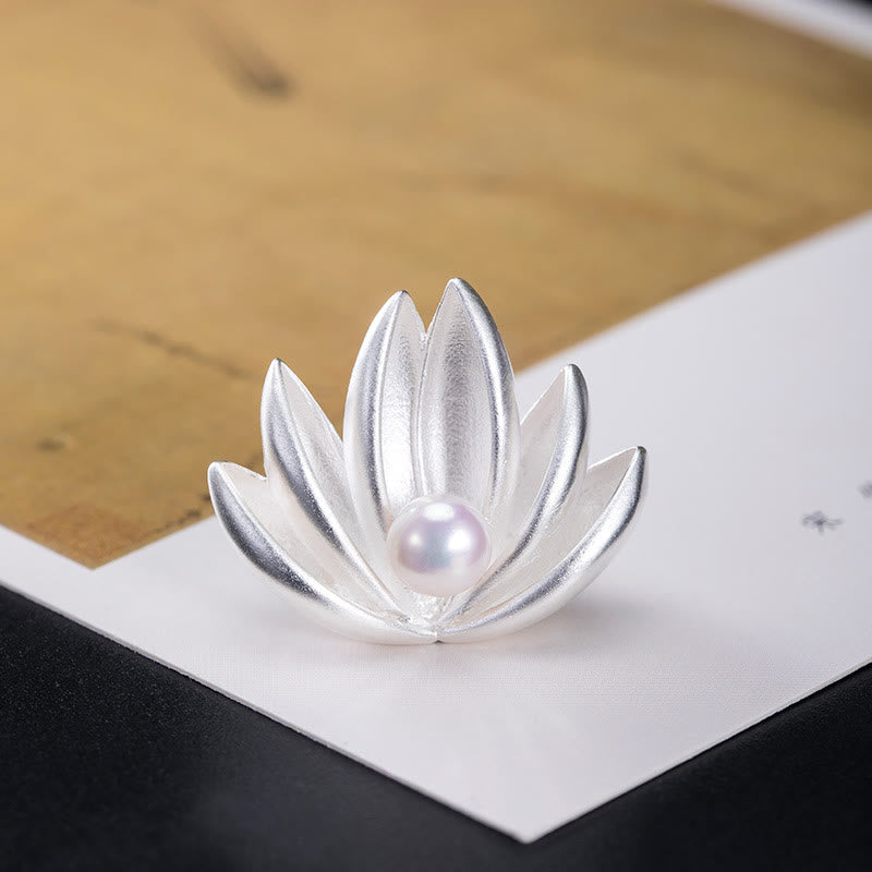 KarmaRipple's 925 Sterling Silver Lotus Flower Pearl New Beginning Brooch p5