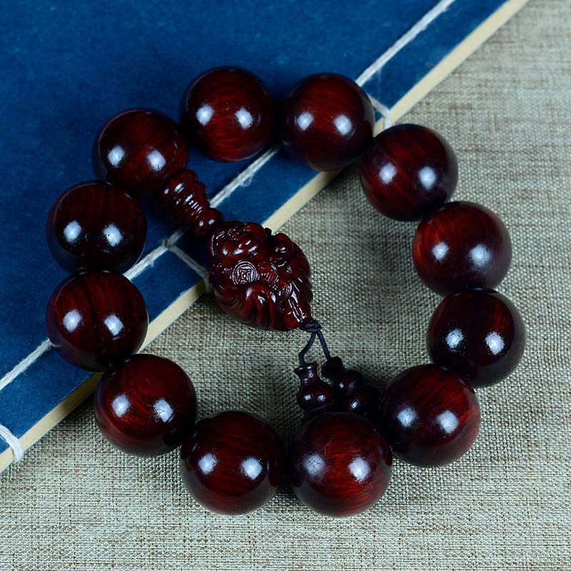 KarmaRipple's Small Leaf Red Sandalwood Laughing Buddha God of Wealth Protection Bracelet p32
