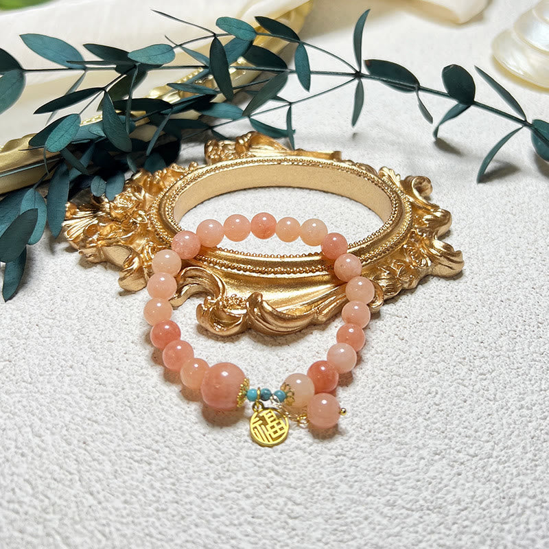 KarmaRipple's Authentic Orange Stone Turquoise Fu Character Talisman Fortune Fortune Bracelet p3