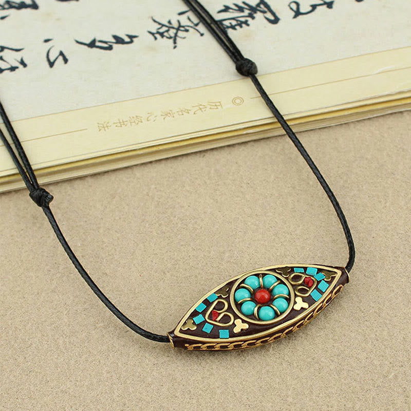 KarmaRipple's Tibet Turquoise Bead Marquise Pattern Protection Strength Pendant Necklace p4