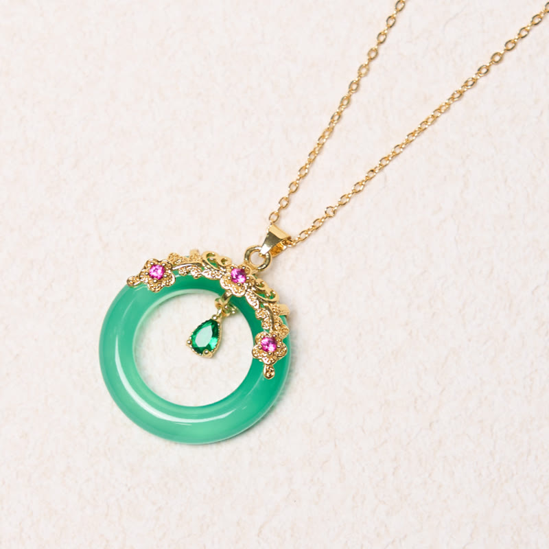 KarmaRipple's Green Chalcedony Peace Buckle Design Strength Pendant Necklace p6