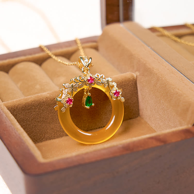 KarmaRipple's Green Chalcedony Peace Buckle Design Strength Pendant Necklace p32