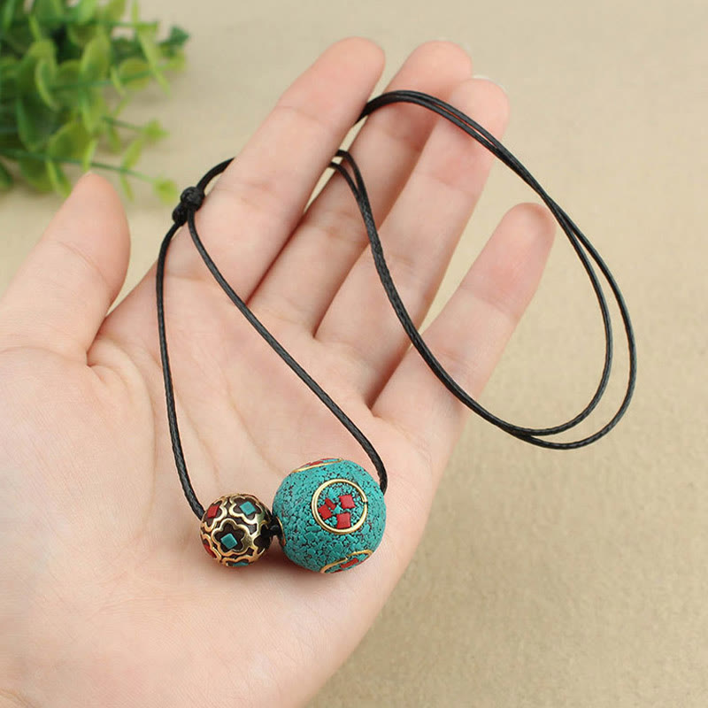 KarmaRipple's Tibetan Turquoise Double Bead Protection Strength Pendant Necklace p10