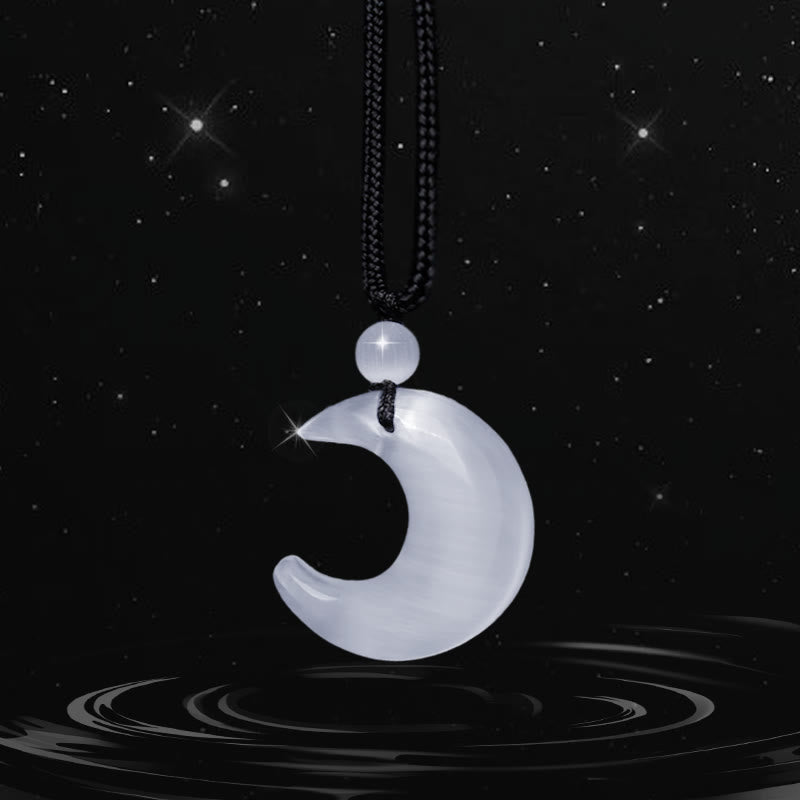 KarmaRipple's Authentic Silver Sheen Obsidian Selenite Gemstone Crescent Moon Yin Yang Pair Protection Pendant Necklace p17