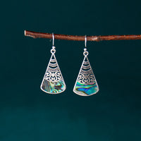 KarmaRipple's Bronze Tridacna Stone Hollow Pattern Blessing Drop Earrings