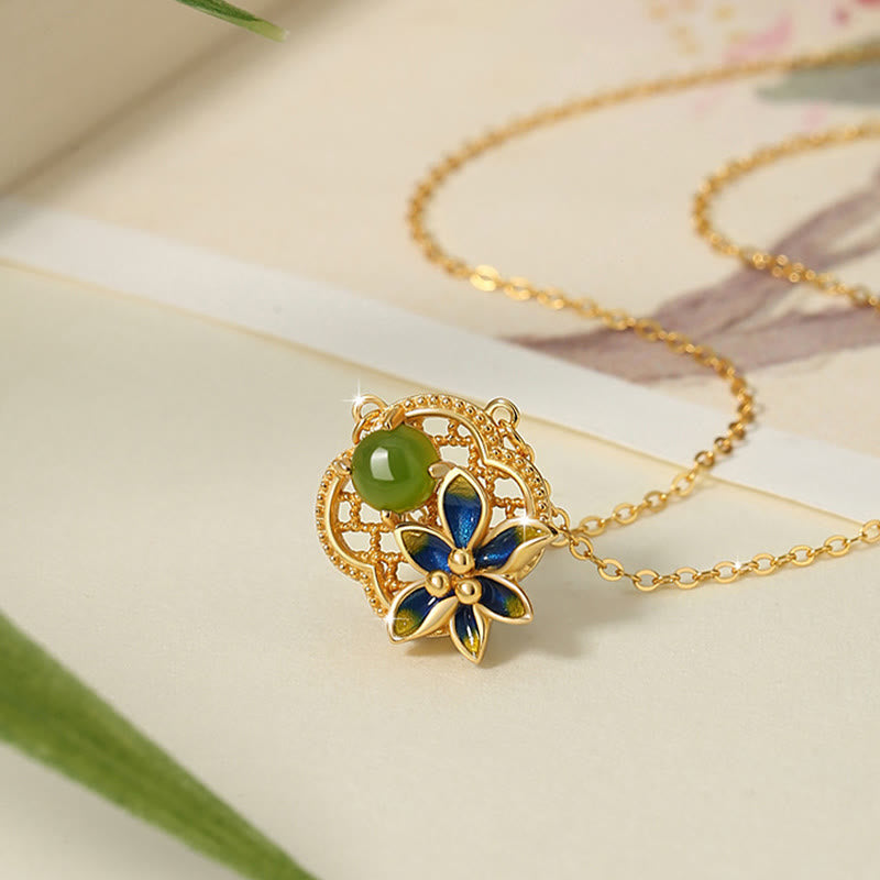 KarmaRipple's 925 Sterling Silver Four Leaf Clover Flower Hetian Cyan Jade Pearl Balancing Pendant Necklace Bracelet Earrings Set p6