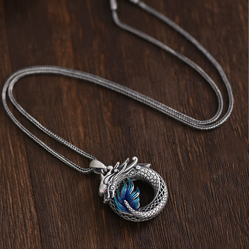 KarmaRipple's 999 Sterling Silver Year Of The Dragon Auspicious Peace Buckle Carved Success Pendant Necklace p5