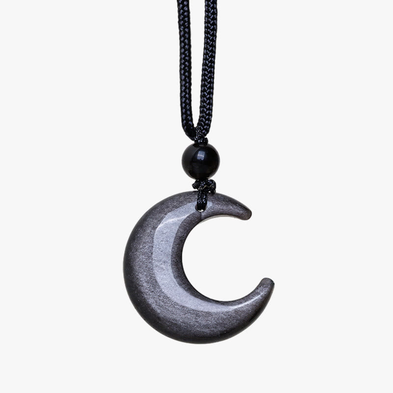 KarmaRipple's Authentic Silver Sheen Obsidian Selenite Gemstone Crescent Moon Yin Yang Pair Protection Pendant Necklace p8