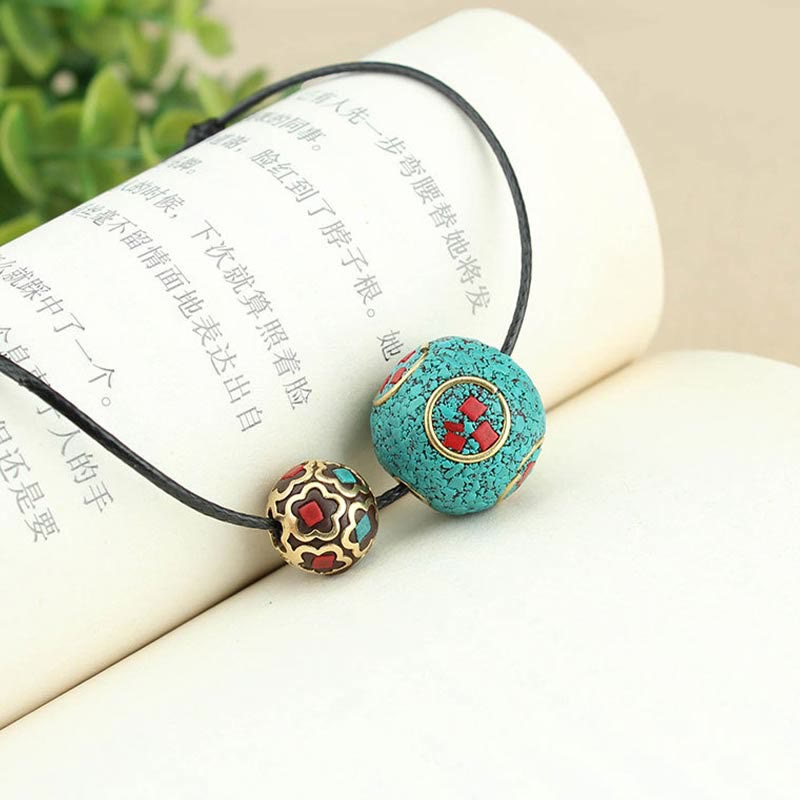 KarmaRipple's Tibetan Turquoise Double Bead Protection Strength Pendant Necklace p9
