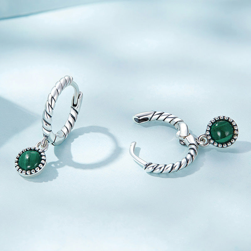 KarmaRipple's 925 Sterling Silver Round Malachite Anti-Anxiety Drop Earrings p9