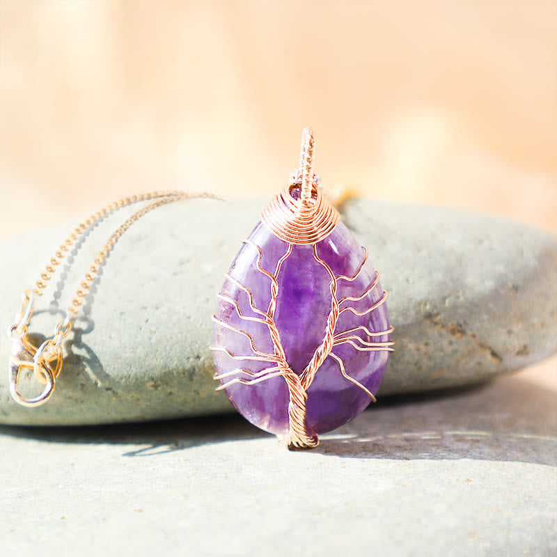 KarmaRipple's Authentic Quartz Gemstone Tree Of Life Balancing Energy Pendant Necklace p20