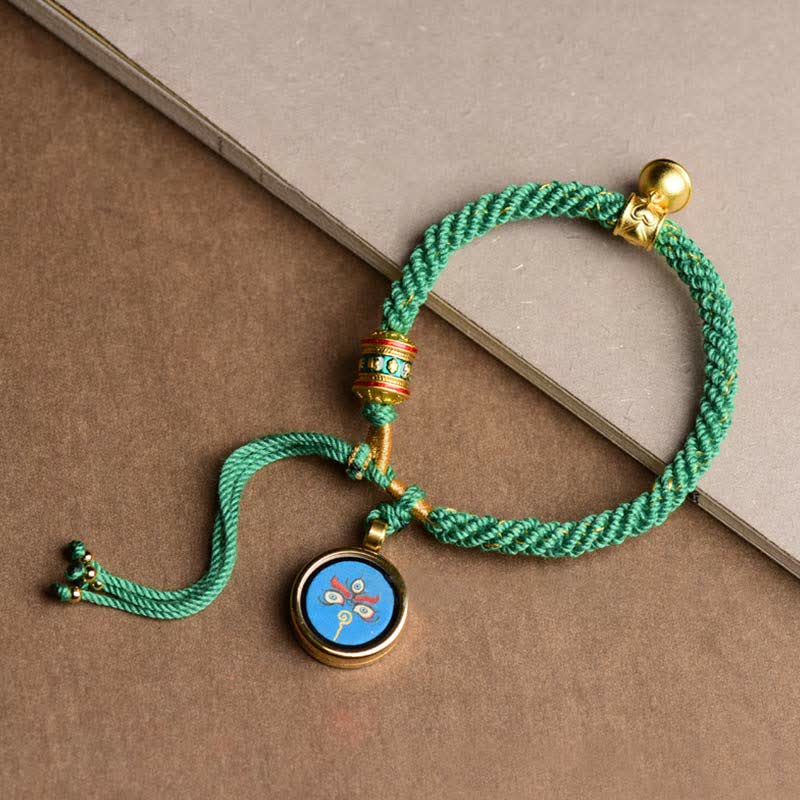 KarmaRipple's Tibetan Five God Of Wealth Thangka Fortune Prayer Wheel Bell Braid String Bracelet p7