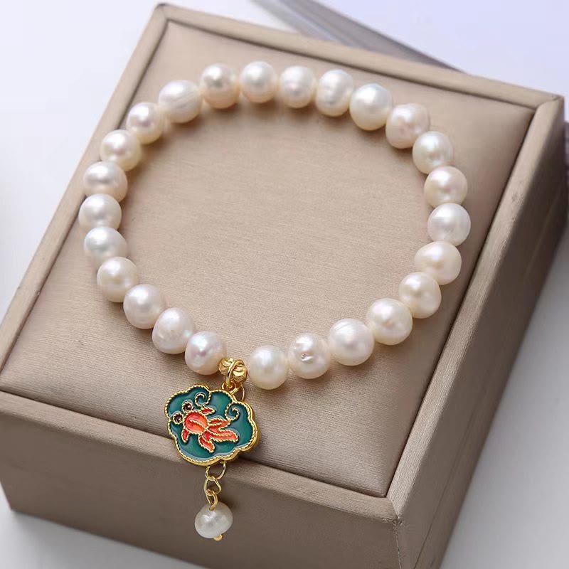 KarmaRipple's Authentic Pearl Lotus Koi Fish Goldfish Optimism Talisman Bracelet p1