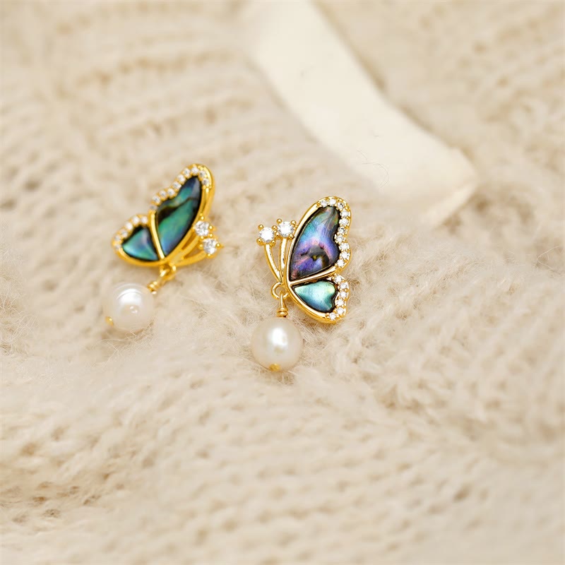 KarmaRipple's 18K Gold Plated Bronze Pearl Butterfly Love Stud Earrings p10