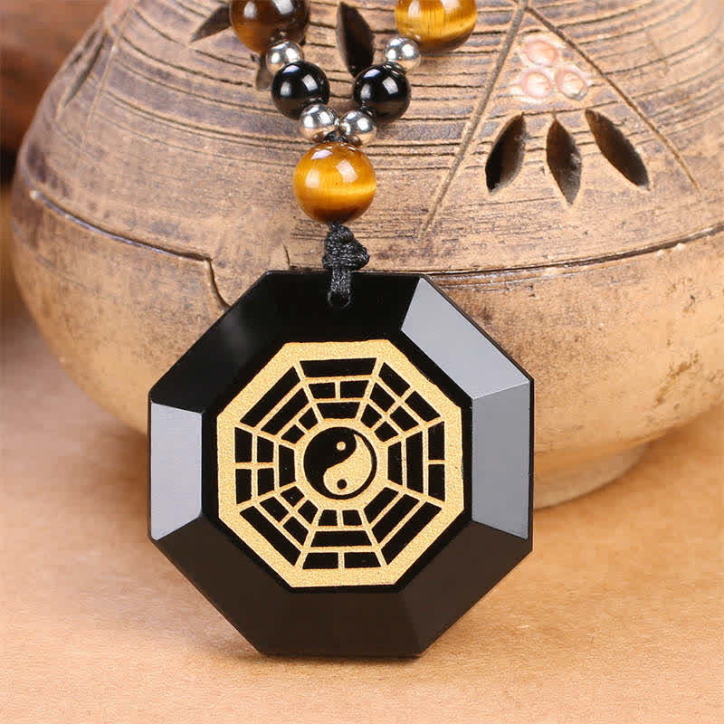 KarmaRipple's Bagua Yin Yang Black Obsidian Purification Beaded Pendant Necklace p12