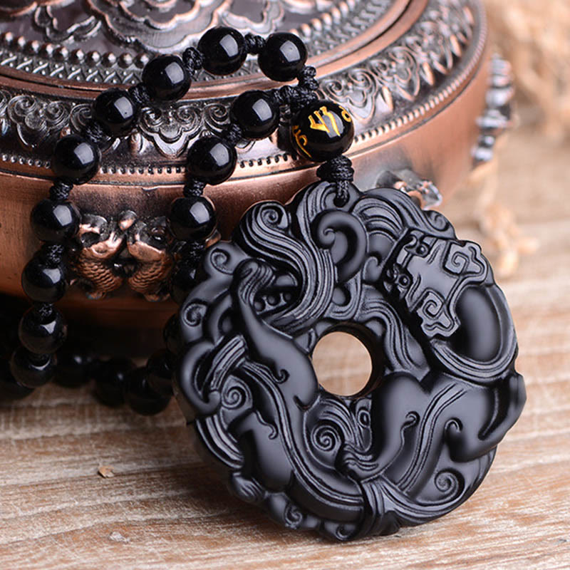 KarmaRipple's Authentic Black Obsidian Peace Buckle Pixiu Purification Pendant Necklace p13