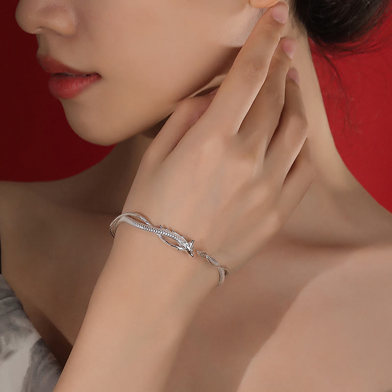 KarmaRipple's 925 Sterling Silver Year of the Dragon Design Fortune Metal Cuff Bracelet Bangle p8