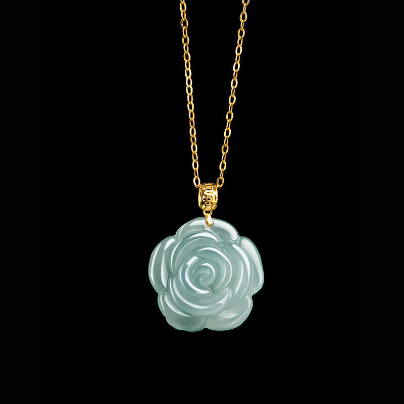 KarmaRipple's 18K Gold 925 Sterling Silver Authentic Jade Rose Fortune Pendant Necklace p3