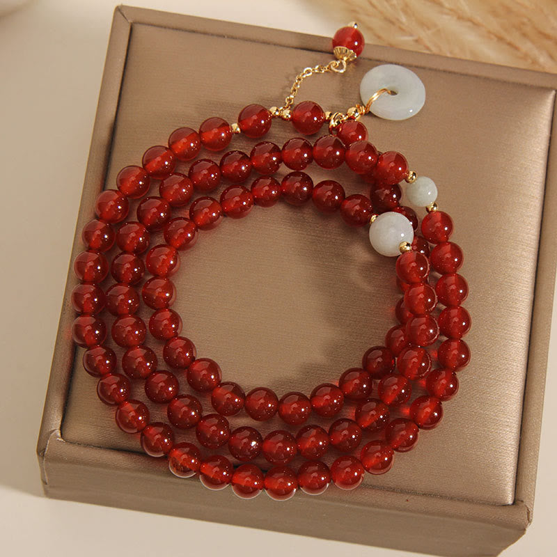 KarmaRipple's Authentic Red Agate Jade Peace Buckle Calm Triple Wrap Bracelet p7