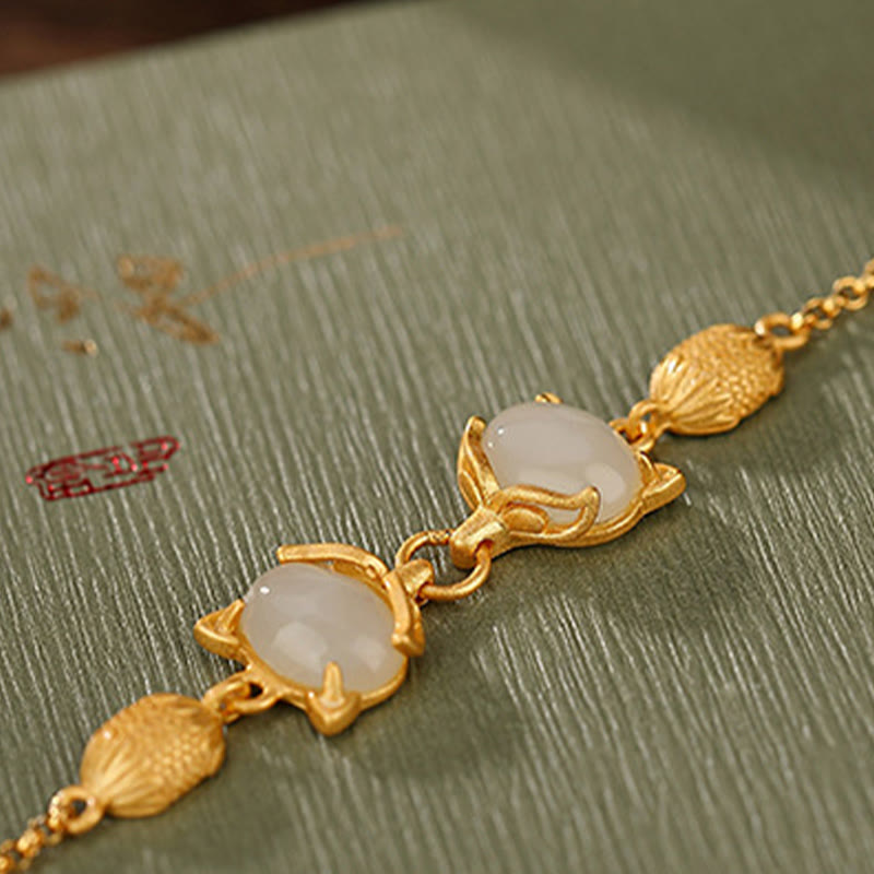 KarmaRipple's 925 Sterling Silver Authentic Hetian Ivory Jade Cyan Jade Lovely Fox Fortune Bracelet p10