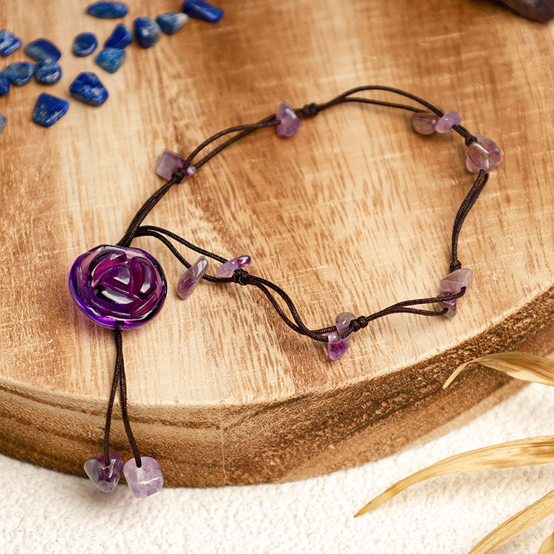 KarmaRipple's Amethyst Pink Gemstone Green Aventurine Rose Inner Peace Balancing Anklet p7