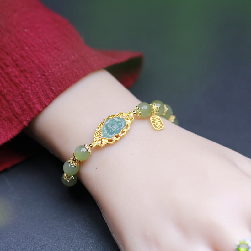KarmaRipple's 14K Gold Plated 925 Sterling Silver Hetian Jade Lotus Fortune Bracelet p3
