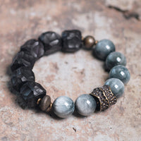 KarmaRipple's Eagle's Eye Stone Ebony Wood Bronze Confidence Pair Bracelet