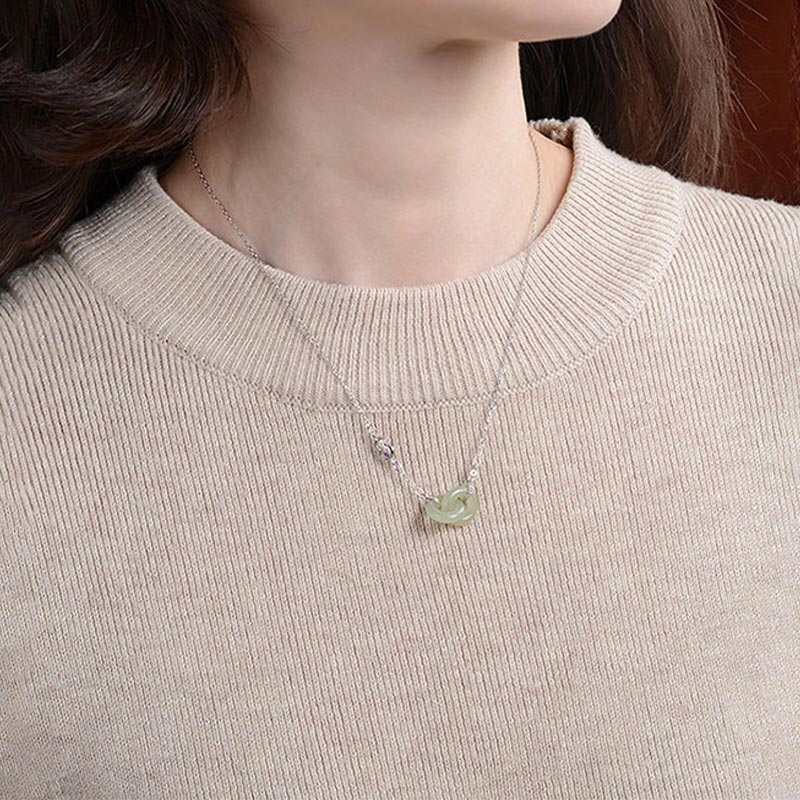 KarmaRipple's 925 Sterling Silver Round Jade Fortune Prosperity Pendant Chain Necklace p9