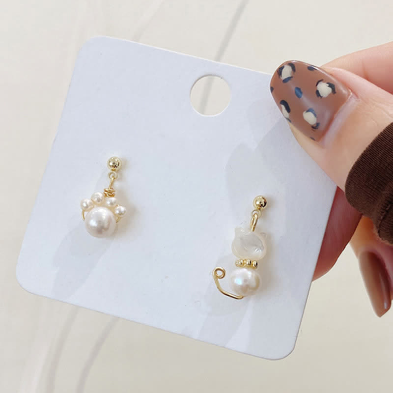 KarmaRipple's Cute Cat Paw Pearl Wisdom Stud Drop Earrings p7