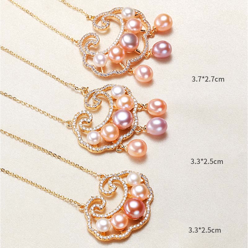 KarmaRipple's 18K Gold Plated Authentic Pearl Chinese Lock Talisman Sincerity Pendant Necklace p10