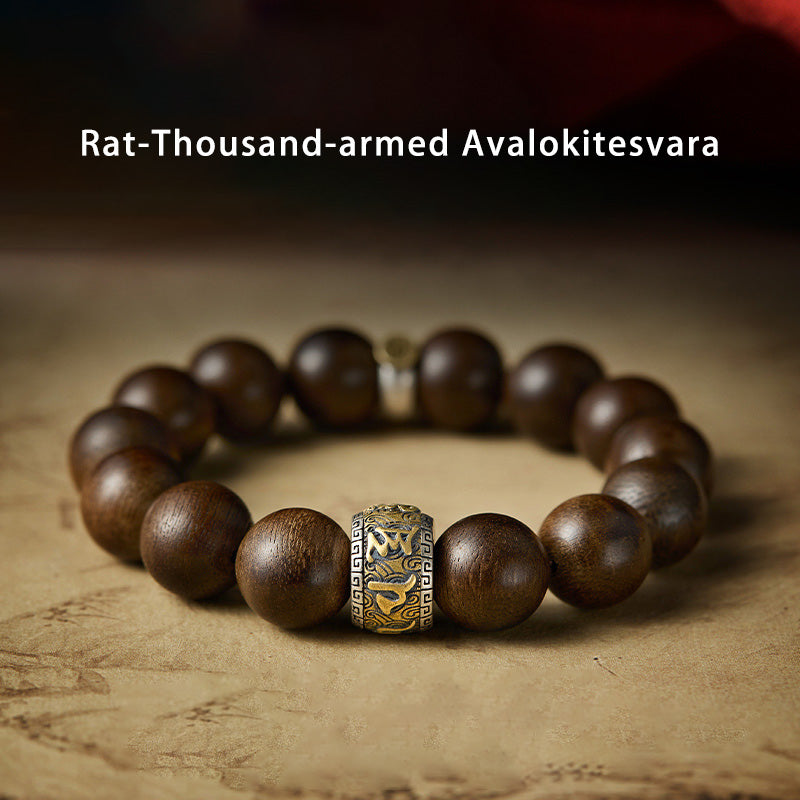 KarmaRipple's Chinese Zodiac Natal Buddha Kalimantan Agarwood Om Mani Padme Hum 925 Sterling Silver Bracelet p1