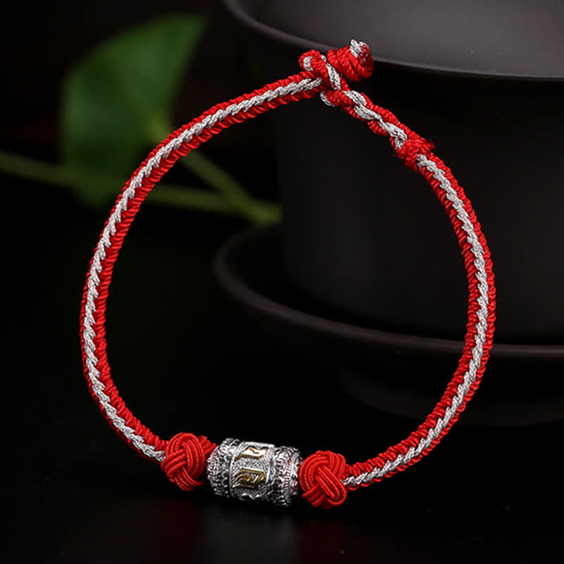 KarmaRipple's 925 Sterling Silver Om Mani Padme Hum Prayer Wheel Fortune Strength Red String Bracelet p14