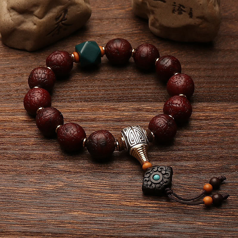 KarmaRipple's Tibetan Bodhi Seed Agate Bead Fortune Wealth Tassel Talisman Wrist Mala p7