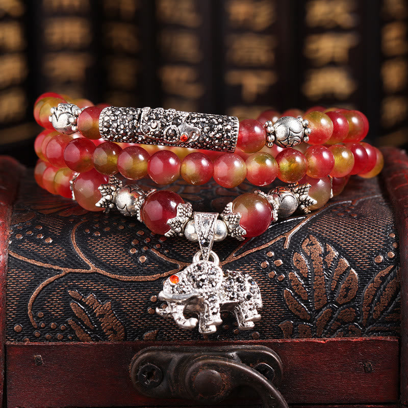 KarmaRipple's Authentic Watermelon Tourmaline PiXiu Elephant Positive Triple Wrap Bracelet p2