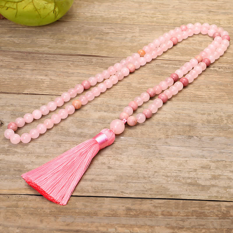 KarmaRipple's 108 Mala Beadwork Pink Gemstone Love Tassel Bracelet p8