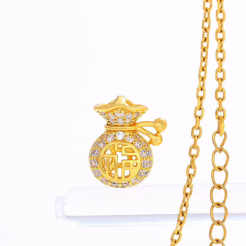 KarmaRipple's 24K Gold Plated Fu Character Fortune Money Bag Pendant Necklace p5