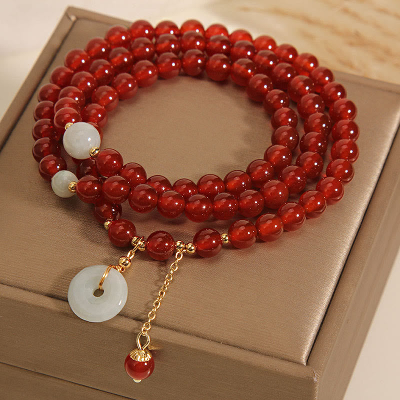 KarmaRipple's Authentic Red Agate Jade Peace Buckle Calm Triple Wrap Bracelet p5