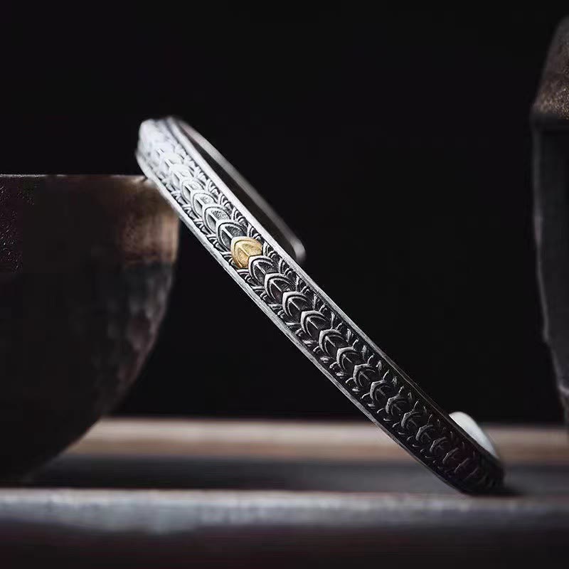 KarmaRipple's Vintage Dragon Scales Pattern Fortune Wealth Cuff Bracelet Bangle p1