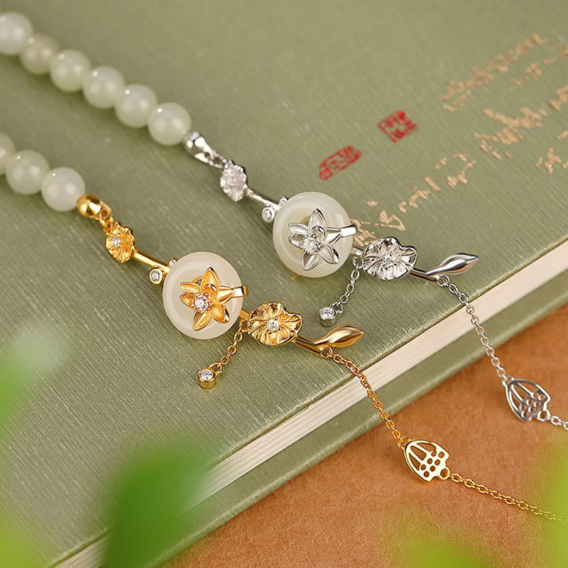 KarmaRipple's 925 Sterling Silver Hetian Jade Peace Buckle Lotus Fortune Chain Bracelet p3
