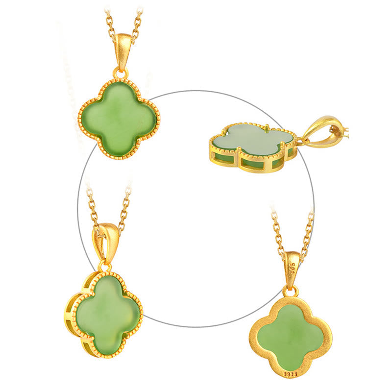 KarmaRipple's 925 Sterling Silver Authentic Hetian Jade Fortune Four Leaf Clover Pendant Necklace p6